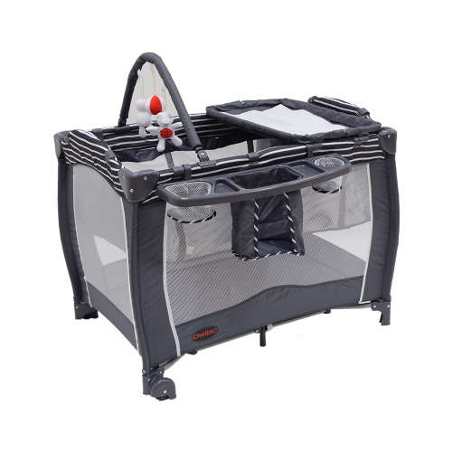 Camp Cots Chelino Siesta Baby Camp Cot Dark Grey & White Stripes